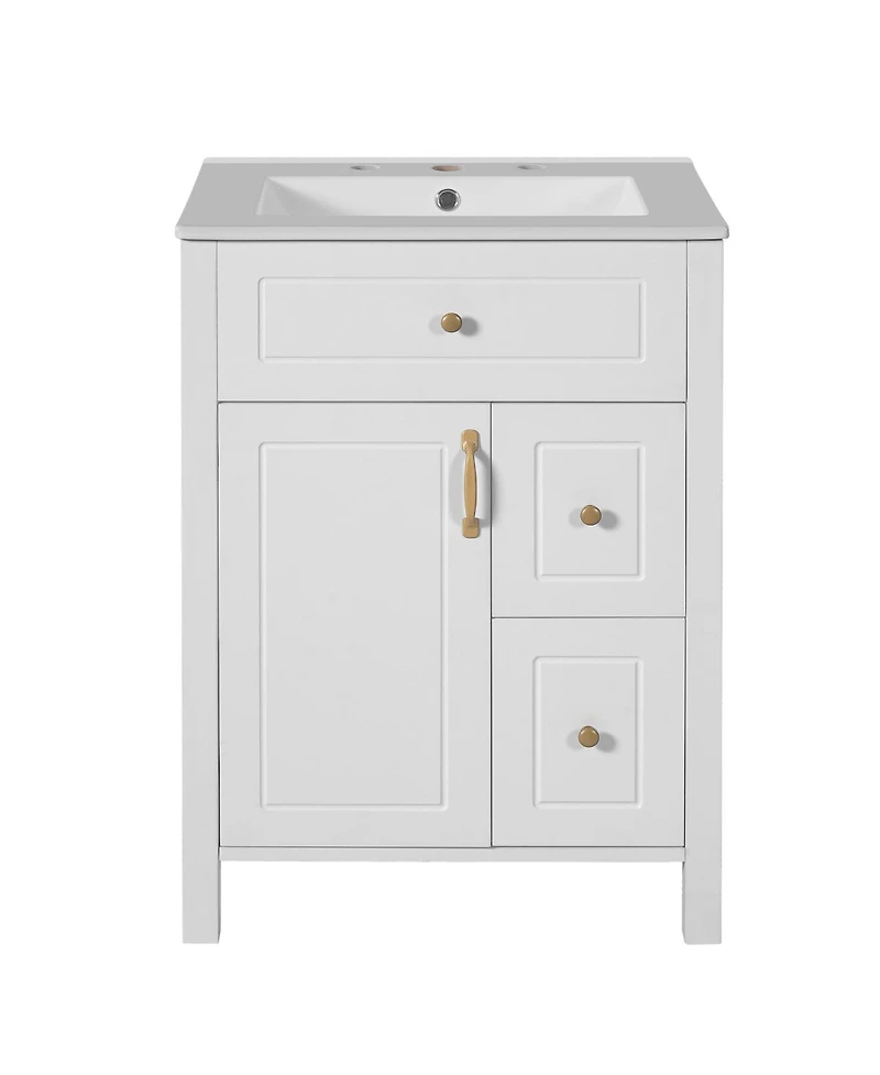 Sillysis 24" Bathroom Vanity with Ceramic Sink, Soft Close Door & Drawers, Double Storage Racks for Small Bathrooms