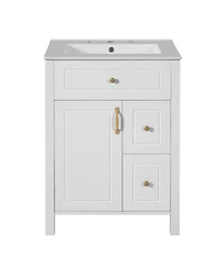 Sillysis 24" Bathroom Vanity with Ceramic Sink, Soft Close Door & Drawers, Double Storage Racks for Small Bathrooms