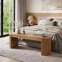 Tribesigns 55" Solid Wood Entryway Bench, Upholstered Bedroom Bench with Faux Lamb Wool, Dining Bench