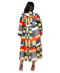 Buxom Couture Plus Plaid Ruffle Collar Shirt Dress