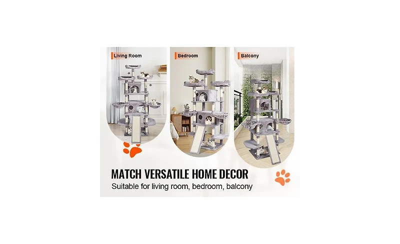 Aostirmotor Light Grey Indoor Cat Tower, 68.5" with Condos, Scratching Posts, Hammocks & Ramp, Pet Furniture