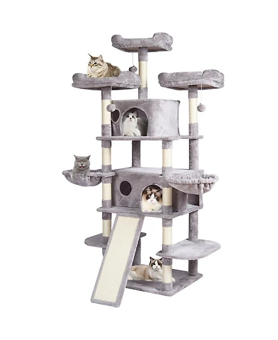 Aostirmotor Light Grey Indoor Cat Tower, 68.5" with Condos, Scratching Posts, Hammocks & Ramp, Pet Furniture