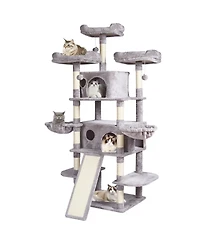Aostirmotor Light Grey Indoor Cat Tower, 68.5" with Condos, Scratching Posts, Hammocks & Ramp, Pet Furniture