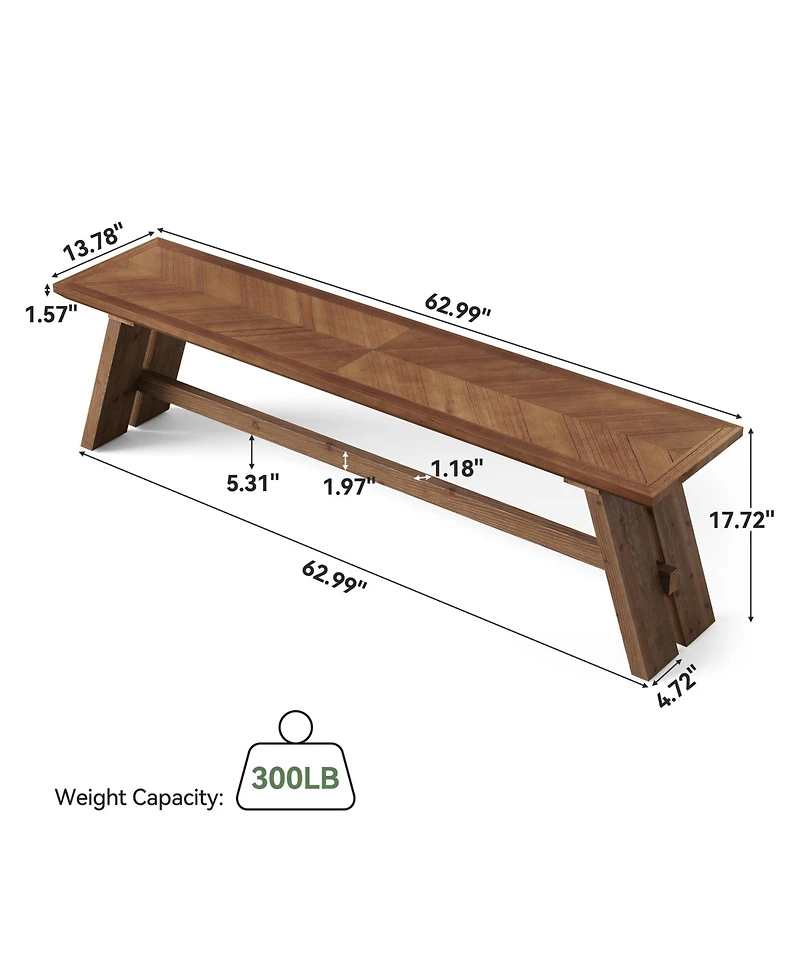 Tribesigns 63 Inch Extra Long Solid Wood Entryway Bench, 2-Tier Farmhouse Shoe Storage Bench with Unique Herringbone Pattern