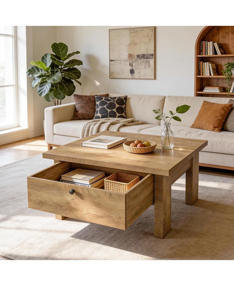 Tribesigns Coffee Table for Living Room, 31.5" Square Coffee Table with Storage for Small Spaces