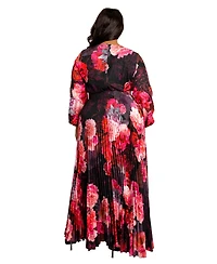 Buxom Couture Plus Women's Floral Pleated Maxi Dress with Belt