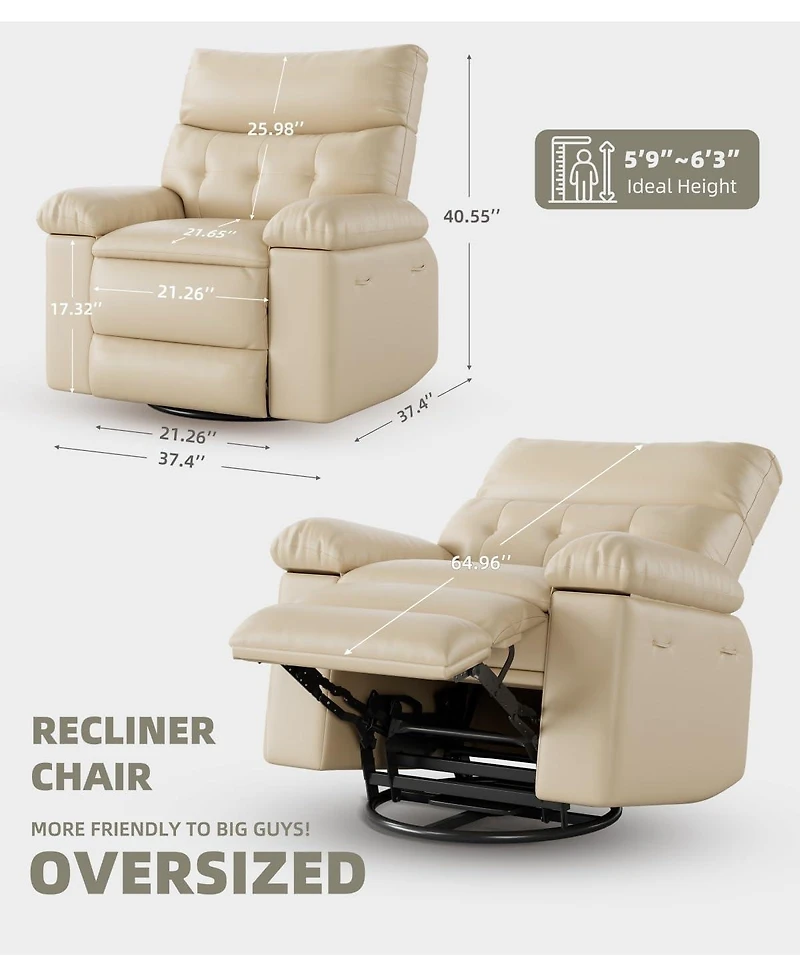 gaomon Oversized Recliner Chair with Massage & Heat, 360° Swivel Rocking Remote Control – Comfortable Accent for Living R