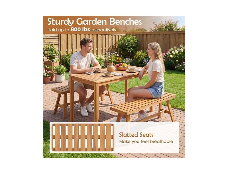 Slickblue Set of 2 Acacia Wood Outdoor Garden Benches with Slatted Seats