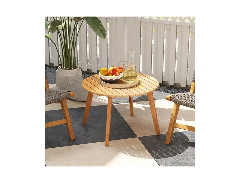 Slickblue Outdoor Round Side Table in Acacia Wood with Slatted Design