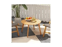 Slickblue Outdoor Round Side Table in Acacia Wood with Slatted Design