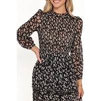 Petal and Pup Women's Edwina Shirred Frill Long Sleeve Midi Dress