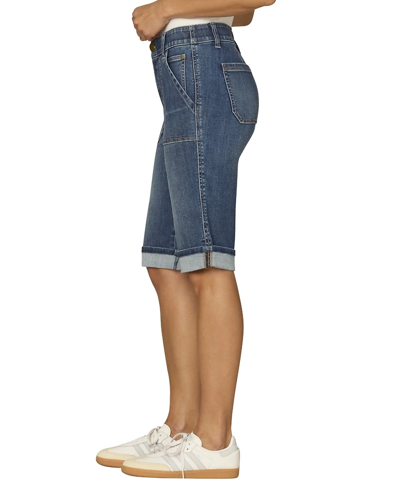 Democracy Petite Mid-Rise Uncuffed Button Closure Denim Shorts