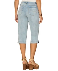 Democracy Petite Mid-Rise Side Slit Bow Embroidered Denim Shorts