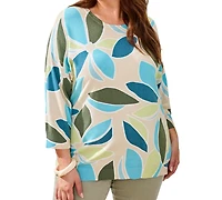 Tribal Plus Printed 3/4-Sleeve Crew Neck Sweater