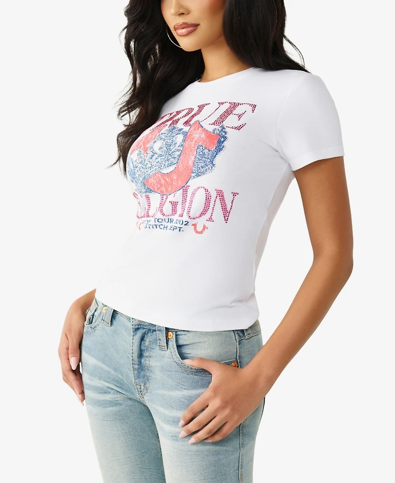 True Religion Women's Crystal Classic Crew Neck T-Shirt