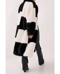 Nasty Gal Women's Mono Check Faux Fur Coat