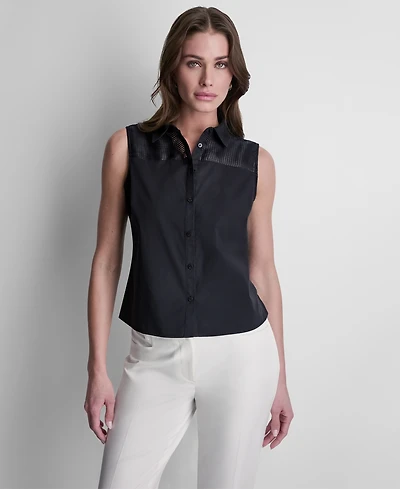 Dkny Petite Collared Neck Sleeveless Blouse