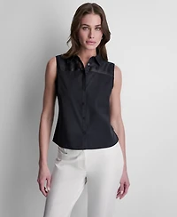 Dkny Petite Collared Neck Sleeveless Blouse