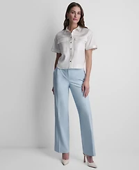 Dkny Petite Crinkle Short-Sleeve Camp Shirt