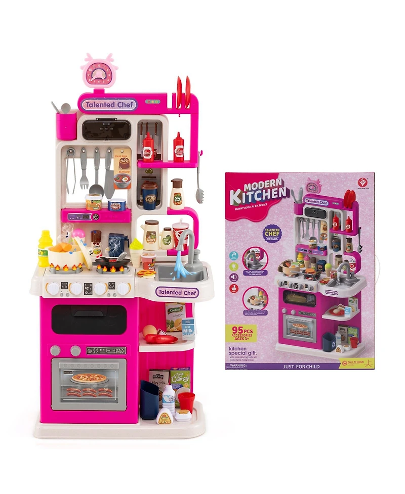 Mecale Kids Kitchen Playset Pretend Kitchen with Realistic Lights & Sounds for Interactive Play