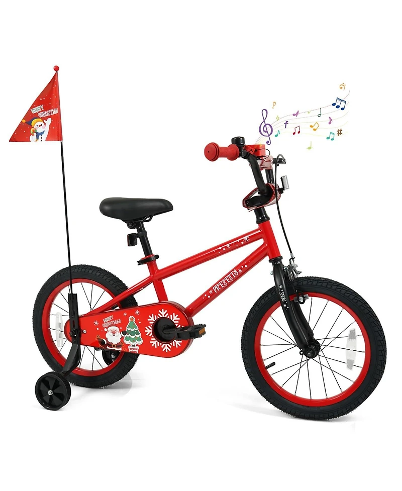 Mecale 16 Inch Kids Bike Adjustable with Christmas Music & Flag for Aged 4-7 Years Old