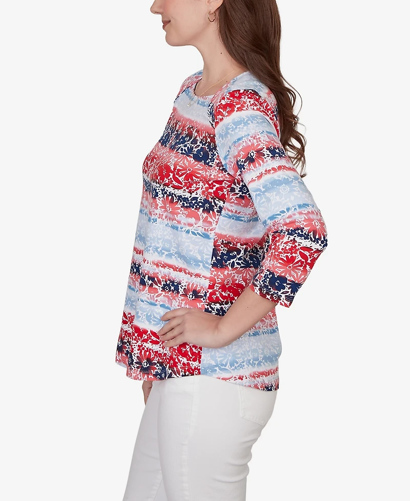 Ruby Rd. Petite Painted Floral Stripe Knit Top