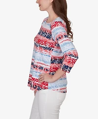 Ruby Rd. Petite Painted Floral Stripe Knit Top