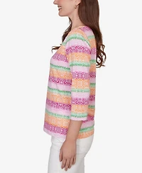 Ruby Rd. Petite Stripe Medallion Boat Neck Knit Top