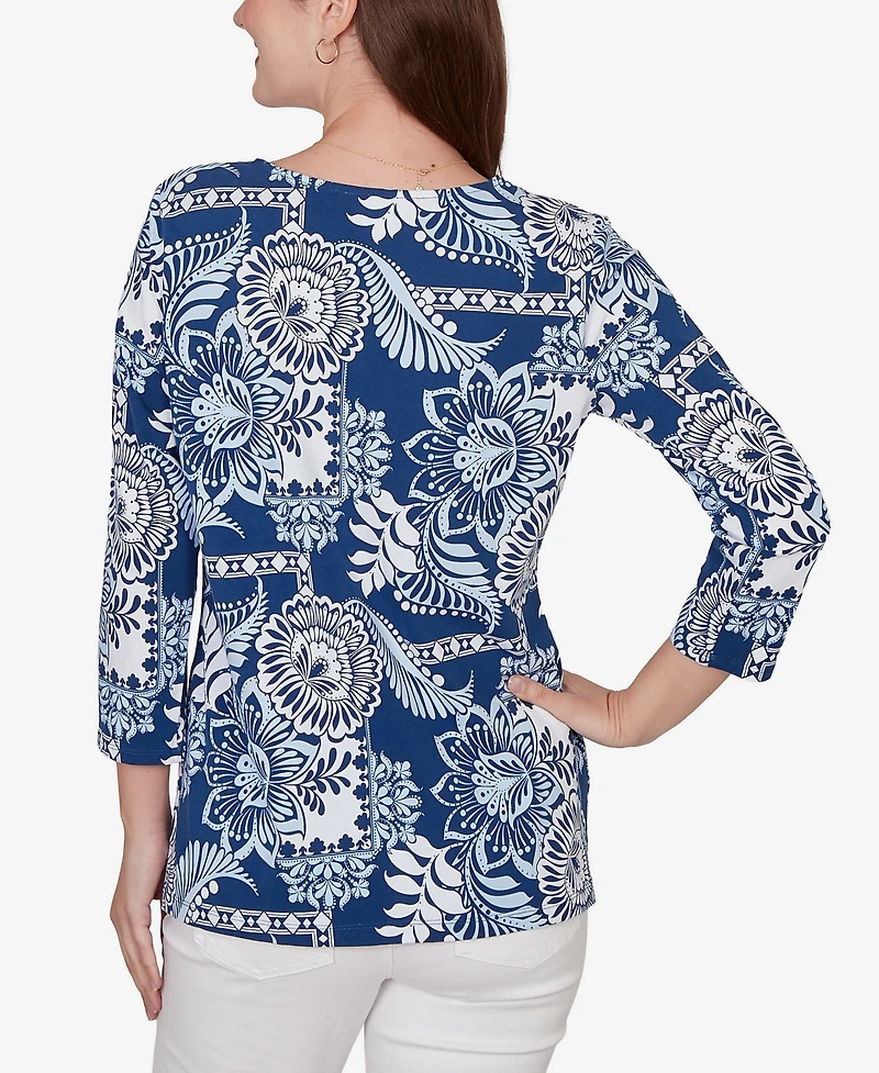 Ruby Rd. Petite Tropical Patchwork Scoop Neck Knit Top