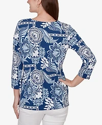 Ruby Rd. Petite Tropical Patchwork Scoop Neck Knit Top