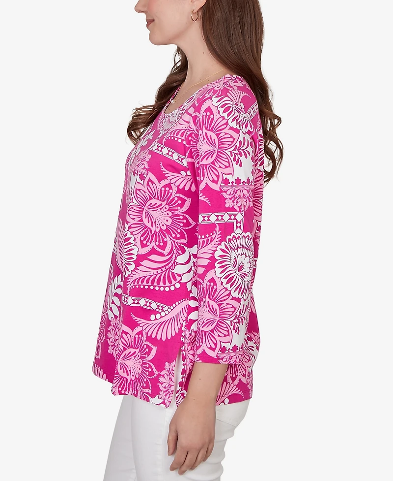 Ruby Rd. Petite Tropical Patchwork Scoop Neck Knit Top