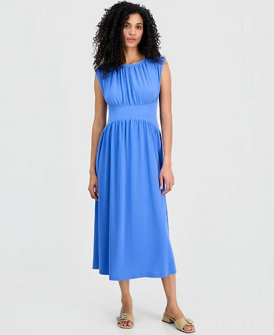 Anne Klein Women's Boat-Neck Shirred Midi Dress