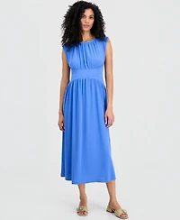 Anne Klein Women's Boat-Neck Shirred Midi Dress