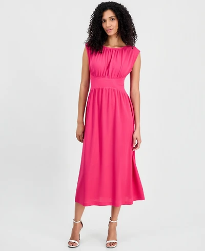 Anne Klein Women's Boat-Neck Shirred Midi Dress