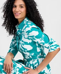 Anne Klein Women's Elbow-Sleeve Waist Tuck Midi Shirtdress