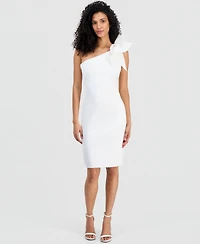Anne Klein Women's One-Shoulder Asymmetrical Ruffle-Detail Sheath Dress