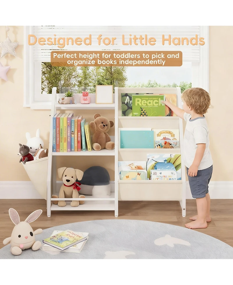 Yigii Bookcase for Kids: 3-Tier Storage with Pockets, Toys Rack, Safety