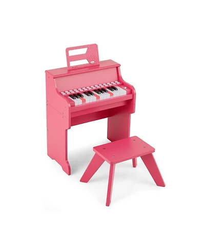 Mecale 25-Key Kids Piano Keyboard with Stool, Mini Digital Wooden Toy, Adjustable Speed & Volume