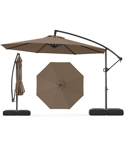 Gymax 10 Ft Offset Hanging Umbrella w/ Base Patio Cantilever 360° Rotation