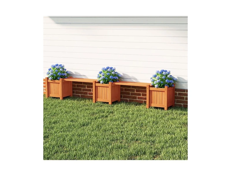 Slickblue 3-in-1 Outdoor Planter Box with Bench and Dual Side Garden Beds