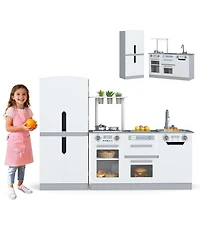 Mecale Wooden 2-Piece Kids Kitchen Playset with Fridge & Running Water for Imaginative Play