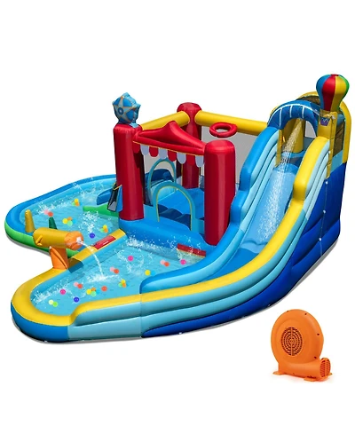 Mecale Inflatable Water Park with Splash Pool, 50 Ocean Balls, 750W Blower