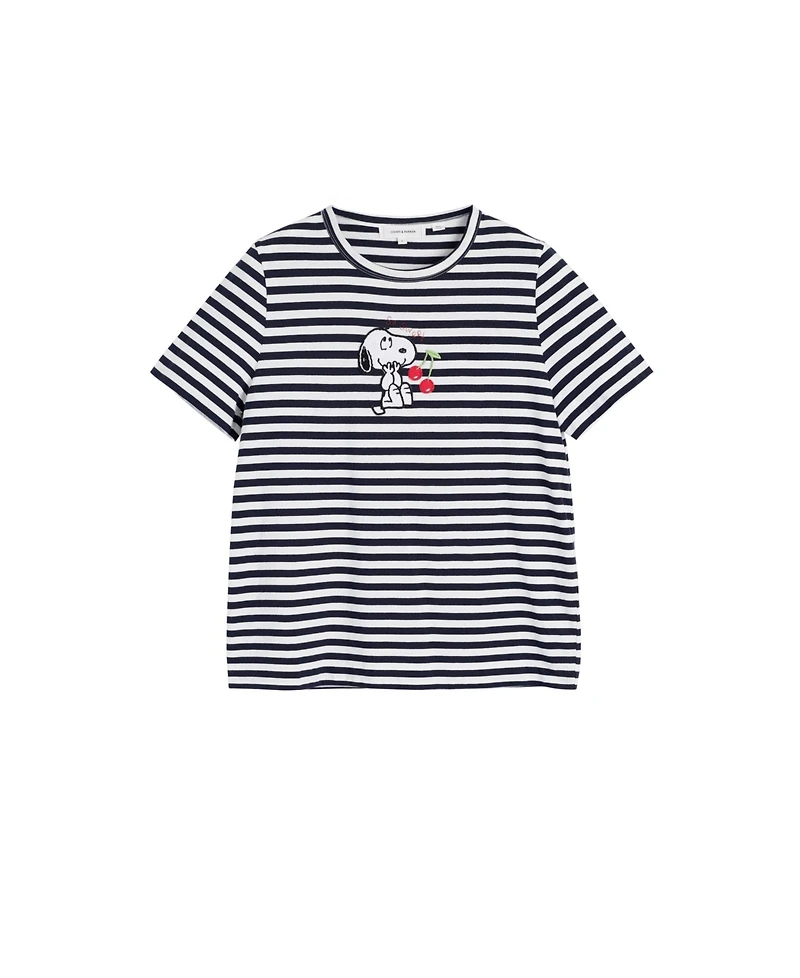 Chinti & Parker Women's Cotton Snoopy Breton Cherry T-Shirt