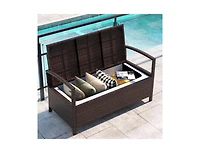 Slickblue 2-Seat Pe Wicker Patio Storage Bench with Cushion and Deck Box