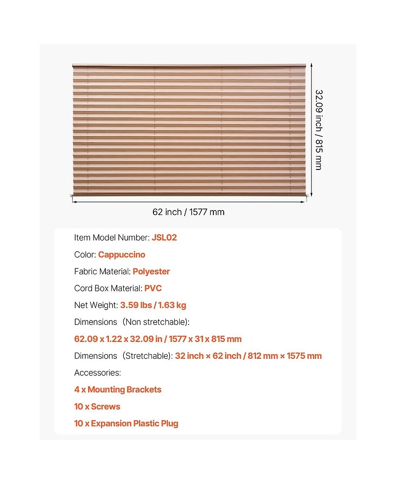 Laoties Rv Pleated Shades, Polyester Fabric Window Blinds for Camper, Motorhome, Privacy