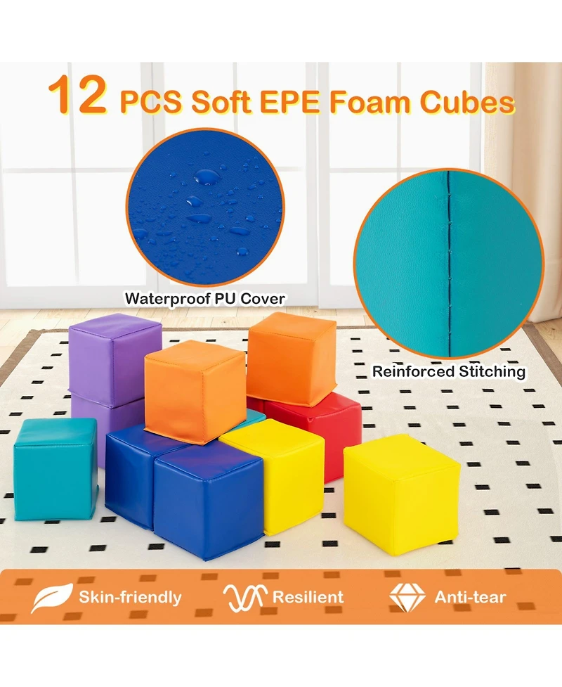Mecale 12-Piece Soft Foam Building Blocks and Climbing Cubes Set for Kids
