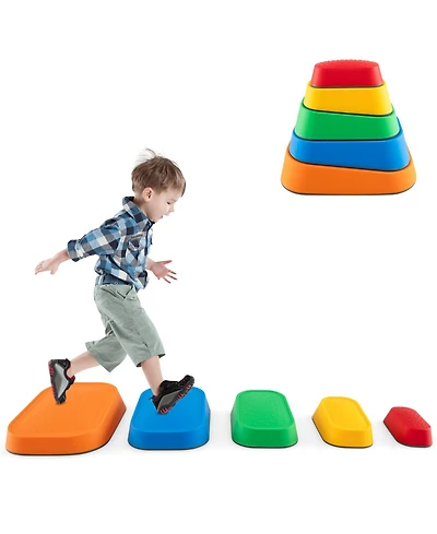 Mecale 5-Piece Non-Slip Toddler River Stone Stepping Stone Set for Balance & Coordination