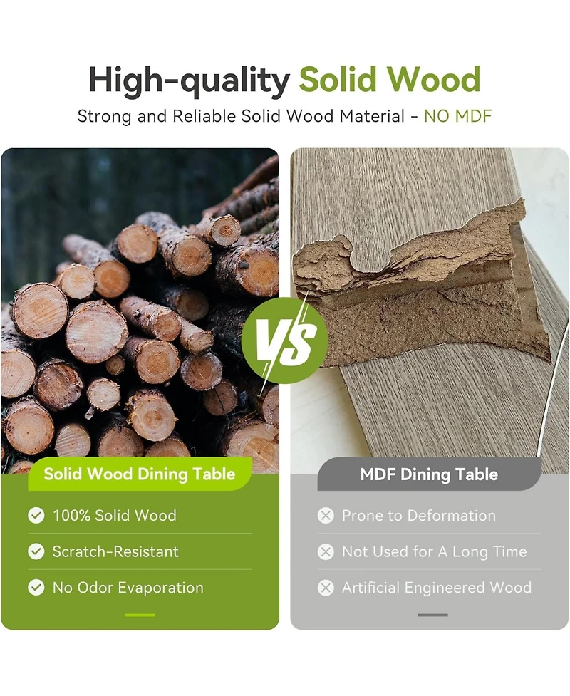 Tribesigns 63" Solid Wood Dining Table, Rectangle Kitchen Table for 4-6 People