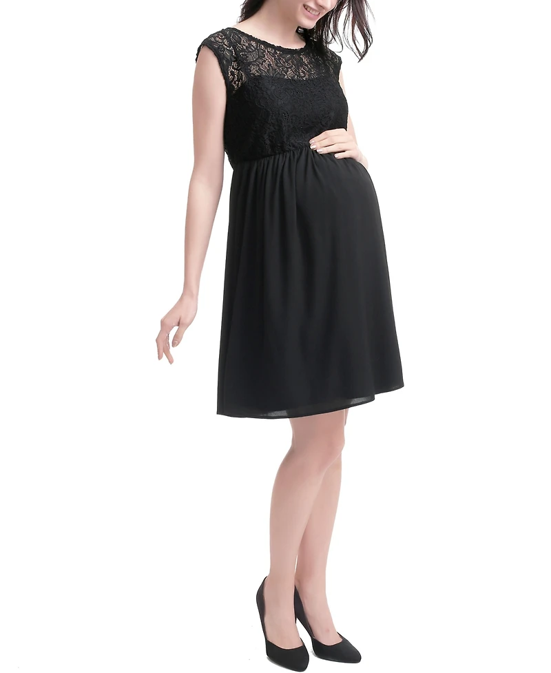 kimi + kai Maternity Adell Lace Trim Skater Dress