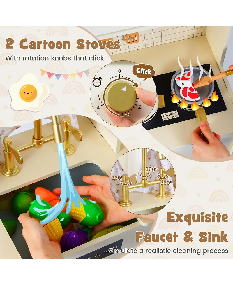 Mecale Wooden Toy Kitchen Playset with 14 Accessories for Kids Ages 3
